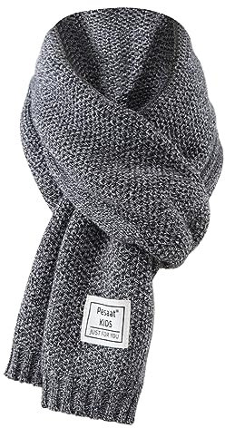 PESAAT Winter Scarf for Kids Cotton Toddler Scarves for Girls Boy Children Knit Neck Warmer Autumn 3-15 Years (Hemp Gray)