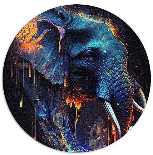 Elephant Adults 1000 Piece Jigsaw Puzzle Round Jigsaw Puzzle Gift Cardboard Puzzles 26.5x26.5inch