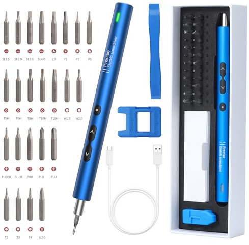 LOFICOPER Precision Screwdriver Set (Electric Screwdriver), 28 in 1, 24 Bits, Magnetizer, Cordless, Rechargeable, 3 LED Lights, for Laptop, Phone, Watch, Mini Electric Screwdriver - Blue