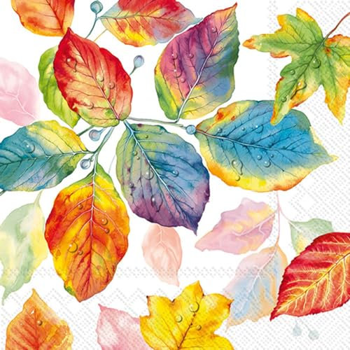 IHR Serviette Colorful Autumn, 33 x 33 cm, 20 Stück, zum Dekorieren, Papierservietten für Tischdekoration, Party, Feier und Anlässe