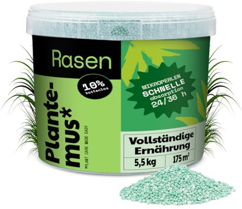 PLANTEMUS Engrais Gazon NPK (12-11-18) Printemps Été - Pelouse Vert, Dense et Durable, Fertilisant Granulé en Perles Ultrasolubles, 5.5 KG 175 m²