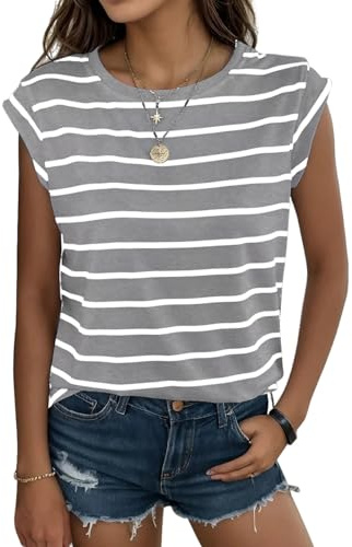 YUTILA Damen T-Shirt Sommer Rundhalsausschnitt Kurzarm Tops