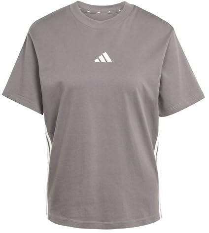 Adidas Damen Essentials 3-Stripes Cotton T-Shirt, Grey strata/White, M