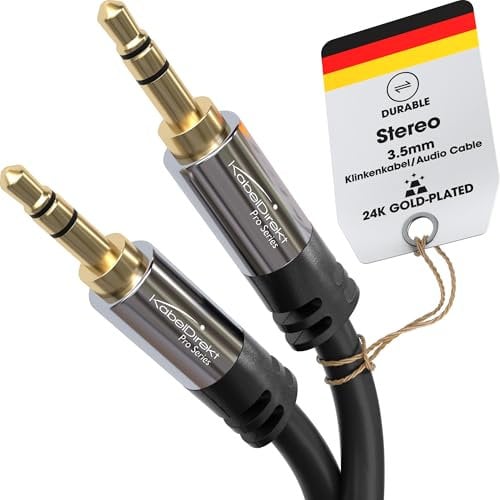 KabelDirekt – Cable Jack 3,5mm – 5x 3m – Conectores Metálicos – Disponible en 0,3-10m (Cable de Audio/Mini Jack 3.5mm, Aux/Auxiliar, para Teléfono, PC/Portátil, Coche y HiFi, negro)