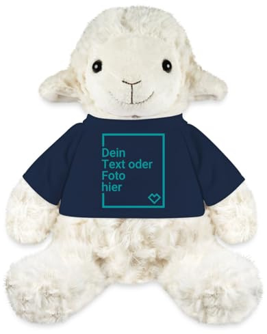 Spreadshirt Personalisiertes Kuscheltier Schaf Mit Foto Oder Wunschtext | Plüschschaf Annika Selbst Gestalten | 21 x 20cm, One Size, French Navy