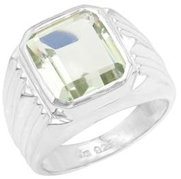 Jay Jools Grüner Amethyst-Ring, 925er-Sterlingsilber, Ehering, Geschenk für Ehemann, Siegelring für Herren, US 11, Edelstein-Sterlingsilber, grüner Amethyst, Edelstein-Sterlingsilber, Grüner Amethyst