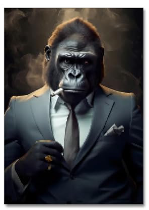 DHHXY Impression Sur Toile XXL Gorilla Wear Costume Toile Impression Mur Art Peinture Abstraite Animaux Singes Affiche Photo Décor Moderne 70x100 cmPas de Cadre
