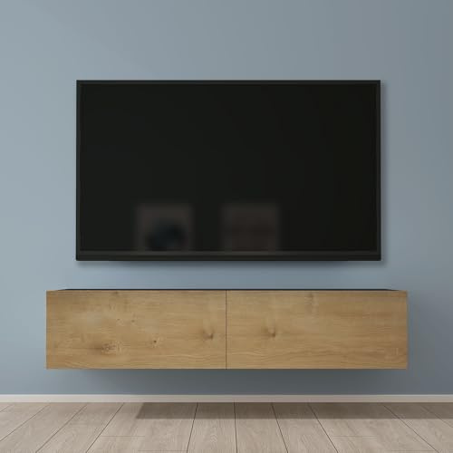 Mai & Mai Fernsehtisch Fernsehschrank TV Schrank Verdeckter Griff mit Soft-Close Lowboard Hängeschrank für Wohnzimmer in Matt Anthrazit + Kerneiche BTH: 140x40,2x30 cm Fernsehschrank02