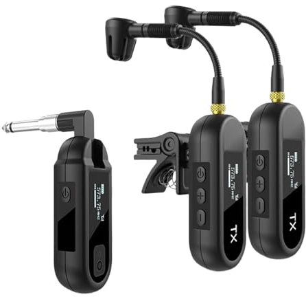 perfeclan Saxophon-Mikrofon, schnurloses Instrumentenmikrofon, Trompeten-Schwanenhals-Aufnahme, Instrumenten-Instrumental-Kondensatormikrofon, 2 Kanäle