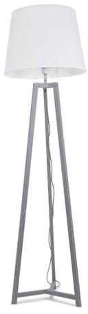 ValueLights | Grey Wood Tripod Floor Lamp with White Tapered Fabric Lampshade Living Room Light | Floor Lamps, Home Décor & Improvement Essential | Included LED Bulb