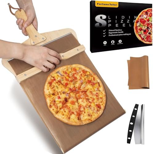 Pala deslizante para pizza, pala de pizza de 12 pulgadas, pala de pizza antiadherente con cortador de pizza, herramienta de transmisión inteligente extraíble para interior y exterior