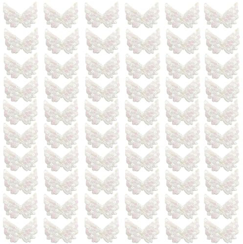 ZAHD 60 Stück Engelsflügel Klein Pailletten Flügel Patches Patches kleine Engelsflügel Flicken Aufbügeln Glitzernde Engelsflügel Mini flügel Für Ornamente Stoff für Kleidungsstück (Weiß)