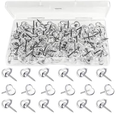 MYGLOAR 100 Stück herzförmige Stecknadeln, Reißzwecken, transparent, 16 mm, weiß, geeignet für Heimwerker, Pinnwand, Korktafel, Büro, Schule, Zuhause