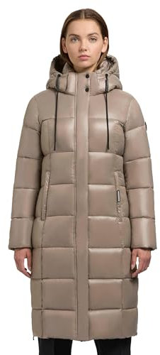 khujo Damen Steppmantel angesagte lange Winterjacke aus shiny glänzendem Material Shane2-YM Champagne Beige Gr. M