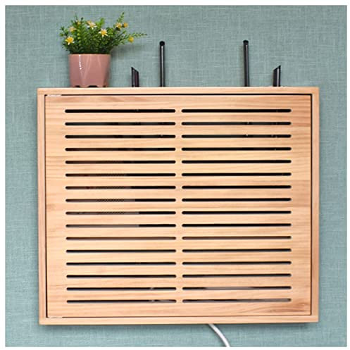 Étagère TV flottante avec routeur en bois, console multimédia murale avec gestion des cordons cachés, multiprise et conteneur de gestion des câbles