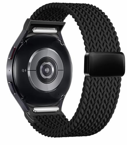 Zythtic Geflochtenes Armband Kompatibel Mit Samsung Galaxy Watch 7 6 5 4 FE, One Klick Mit Magnet Nylon für Samsung Watch 6 Classic/5 Pro/4 Classic für Damen Herren, Schwarz