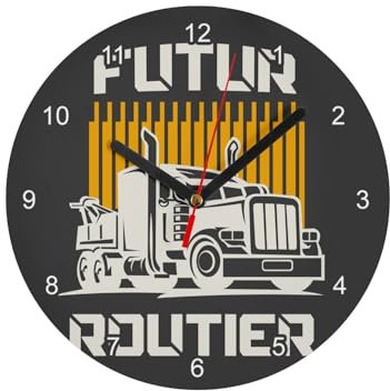 Wanduhr aus Glas – Zukünftiger Routier Beruf LKW Passion – Durchmesser 20 cm – Schwarz