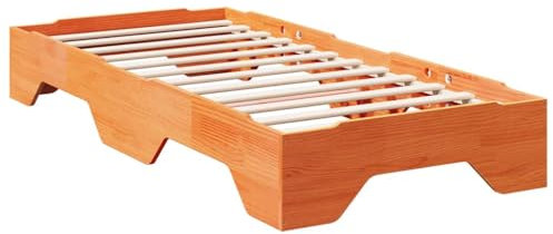 vidaXL Massivholzbett ohne Matratze Stapelbar Wachsbraun 75x190 cm, Bettrahmen, Bett, stapelbares Einzelbett, stapelbares Bett, Stapelbett