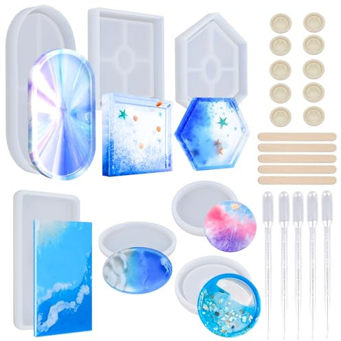 UGBO Silikonform Untersetzer Epoxidharz Tablett Set Silikonformen Epoxidharz Formen Gießform Resin DIY Harz Art Silikon Gießharz Form