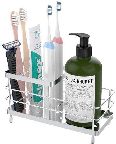 Luxspire Zahnbürstenhalter für Badezimmer, Edelstahl, 6 Fächer, Silber | Zahnbürstenhalter mit Abfluss, für den Waschtisch im Badezimmer und das Spülbecken in der Küche, Badezimmerzubehör
