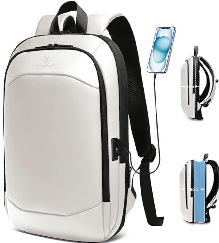 HEROIC KNIGHT Laptop Rucksack Herren 17 Zoll wasserdichter erweiterbarer Reiserucksack Handgepäck Laptoptasche Tagesrucksack mit USB-Anschluss Arbeitsrucksack für Uni Arbeit Business Reise Weiß