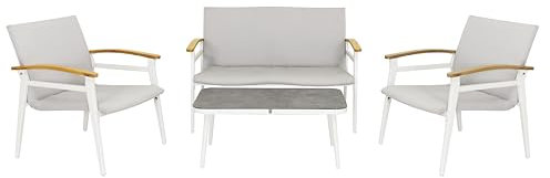 METRO Professional Outdoor Lounge Lopera 4-TLG., Alu/Textilene/Glass, 2 Einzelsesseln, 1 2-Sitzer Sofa, 1 Couchtisch, weiß/grau
