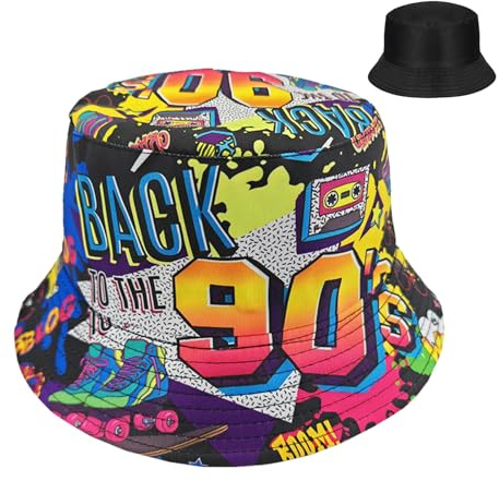 TUONYIS Fischerhüte Bucket Hat Bucket Hat Retro 80er 90er Jahre, Hip Hop Rock Scrawl Fischerhut Unisex Reversibel Anglerhut Doppelseitig. (DE/NL/SE/PL, Alphanumerisch, Einheitsgröße, farbenfroh)