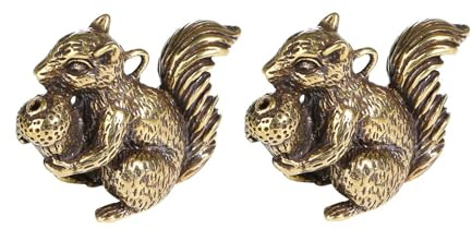 Eichhörnchen-Figuren aus Messing, 2 Stück, Kleiner Räucherstäbchenhalter | 4,1 x 3 x 1,5 cm, Messingtiere, Dekoration, Antik-Bronze, Statue, Ornament, Schreibtischdekoration, Schlüsselanhänger