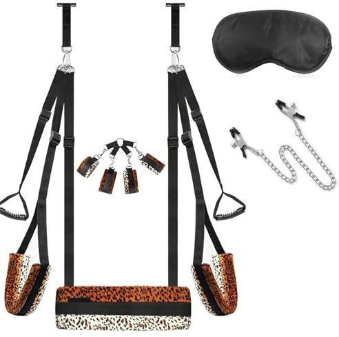 BDSMYEE Deluxe Liebesschaukel Kit, Sex Swings Loveswing & Augenbinde & Nippel-Clip-Kette & Handschellen & Fesseln, Bondageset Fessel Set Bondage Set für Tür für Paare extrem sex
