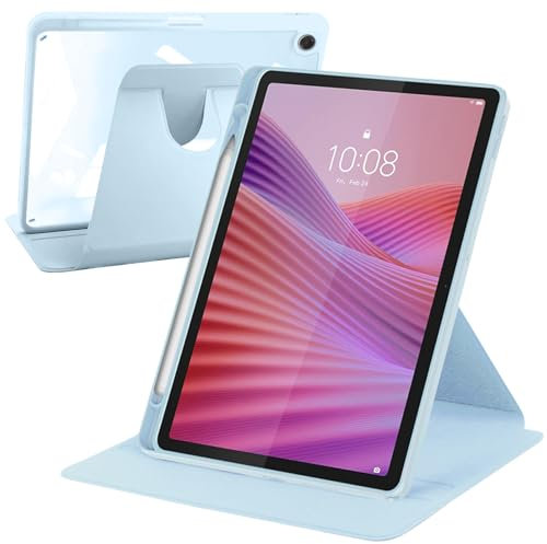A-BEAUTY Funda Giratoria Compatible con Samsung Galaxy Tab A9 8.7 Pulgadas 2023 (SM-X110/X115/X117) con Soporte para S Pen, Rotación de 360° Protectora Respaldo Clara, Azul Claro