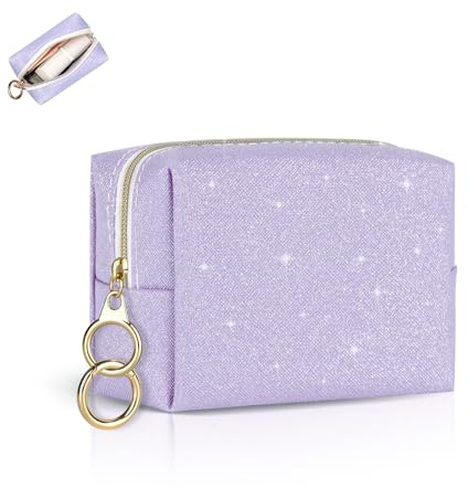 10 * 8 * 6cm Mini Tasche Klein Kosmetiktasche für Handtasche Damen Schminktasche PU Leder Glitzern Tragbare Mini-Kulturbeutel Wasserdicht für Reise Makeup Zubehör-Organizer Makeup Geldbeutel(Lila)