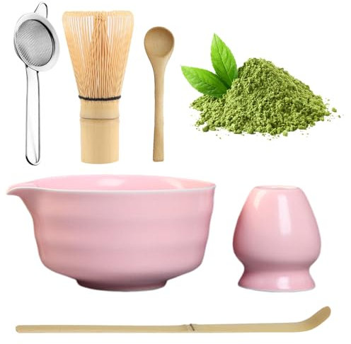 6 Pcs Matcha Whisk Set, Ceramic Matcha Bowl and Whisk, Spoon, Whisk Holder, Filter, Reusable Matcha Tea Set, Matcha Making Kit for Traditional Japanese Tea Ceremony, Matcha Starter Kit