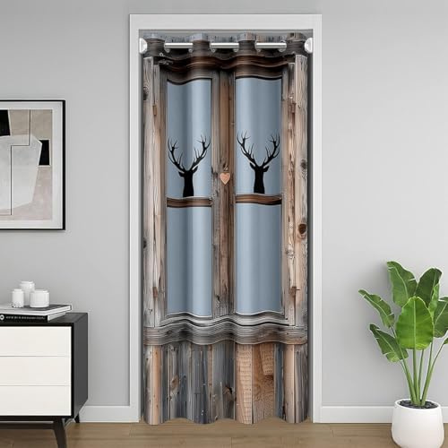 Homewish Türvorhang Aus Holz für Sichtschutz Türbereich Retro 106x203cm | Hirsch Motiv Schrankabdeckung Vorhänge Schlafzimmer Wohnzimmer Rustikale Landhausstil Verdunkelungsvorhang 1 Paneel