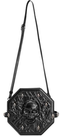 Damen-Umhängetasche, Totenkopf-Umhängetasche, Retro, Kuriertasche, PU-Leder, Handtasche und Geldbörse, Nieten, Handytasche für Reisen