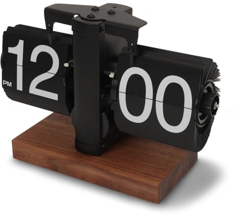 Retro Flip Down Clock, Vintage Flip Desk Clock Large Numbers Table Clock with Wood Base for Living Room, Study Room and Office Decor
