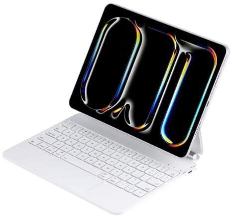 Seagtigau Magic Keyboard - Custodia per iPad Pro 13 pollici M4 2024, M5 2025, tastiera magnetica con trackpad, illuminazione e layout tedesco QWERTZ, bianco