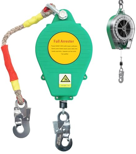 Aocay Höhensicherungsgerät 3m/5m/7m/10m/15m/20m(Grün,20m) | Einziehbar Absturzsicherung Dachdecker 150kg, Grün/Gelb Fallschutz Auffanggurt Absturzsicherung mit Selbstsicherndem Haken