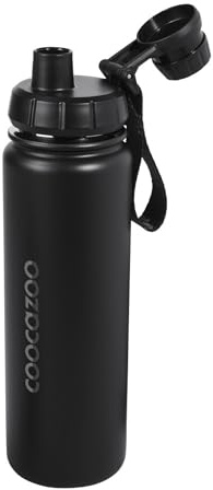 coocazoo Edelstahl-Trinkflasche, schwarz, Drehverschluss, aus Edelstahl, geschmacksneutral, doppelwandig, für Schule & Freizeit, für kohlensäurehaltige Getränke geeignet, recyclebar, 700 ml