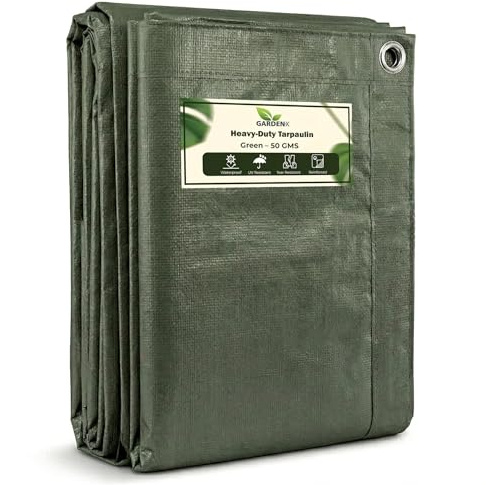 GARDENIX Tarpaulin 5m x 8m Green Tarp 50gsm Waterproof Tarp Sheet Cover, Groundsheet, Multipurpose, Lightweight