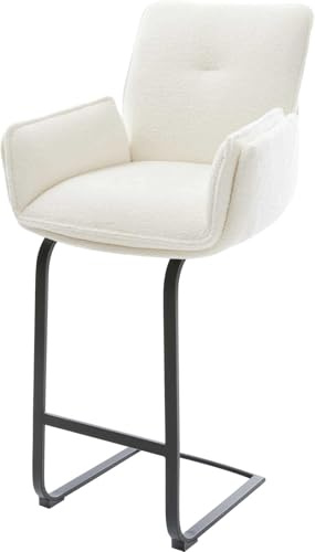 DELIFE Barstuhl NELA-Flex Freischwinger Flach Metall Schwarz Bouclé Soft Beige