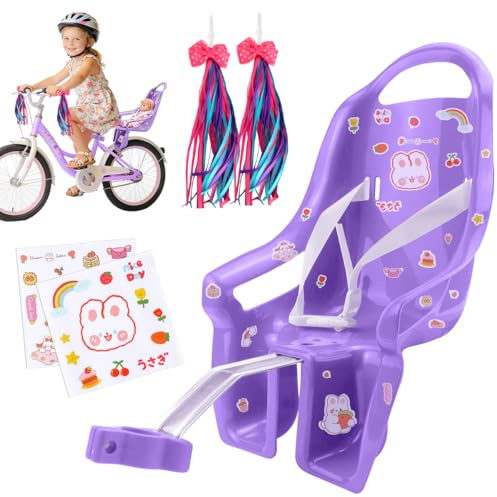 Siège Vélo pour Poupées Filles, Porte Poupee Velo Enfant Fille, Siège Vélos Décoratif Poupées avec Autocollants et Vélos Tassels, Accessoires de Vél-o Compatible avec Poupée et Peluche Fahrrad Puppen