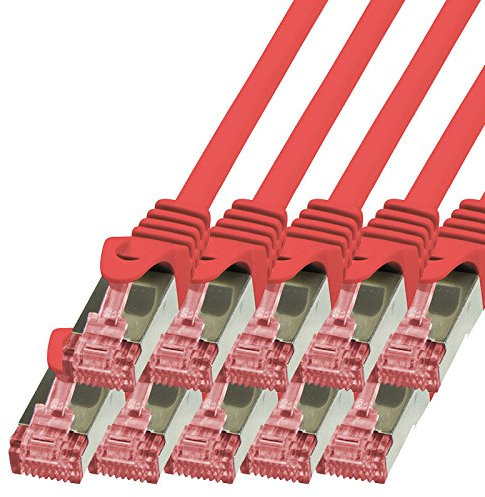 BIGtec Lan Kabel 10 Stück 1m Netzwerkkabel Ethernet Internet Patchkabel CAT.6 rot Gigabit SFTP doppelt geschirmt für Netzwerke Modem Router Switch 2 x RJ45 kompatibel zu CAT.5 CAT.6a CAT.7 Stecker