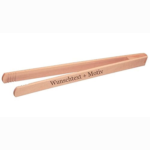 Geschenkissimo Grillzange aus Holz mit Gravur - personalisiert mit Ihrem Wunsch-Namen! Lange Holzzange für Küche und Grill, ideal zum Kochen, Backen, Grillen, Vorlegen und Servieren