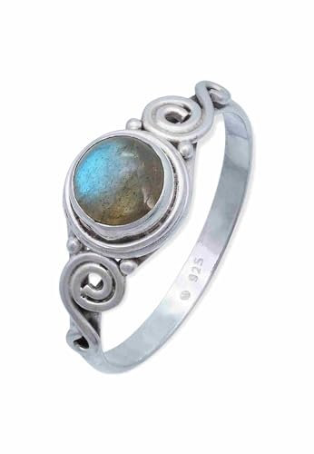 mantraroma Damen Ring Silber mit Stein Labradorit Edelstein blau ausgefallen verspielt
