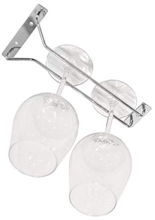 BSM Marketing Chrome Cabinet and Bar Wine Glass Holder Hanging Rack Storage Rail Low Profile (10 25.4cm)