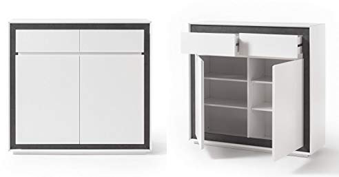 Möbel Akut Kommode Durban weiß lackiert Frontrahmen Beton-Look Wohnzimmer Highboard 2-türig