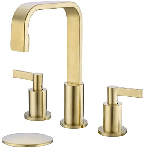 TRUSTMI Badezimmer-Wasserhahn Messing 2 Griff 3 Loch Wasserhähne mit Überlauf Pop Up Abfluss Montage 8-16 Zoll breite Waschbecken Mischbatterie mit 360-Grad-Schwenkauslauf,