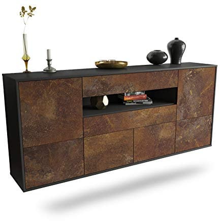 Dekati Sideboard McAllen hängend (180x77x35cm) Korpus anthrazit matt - Front rostigen Industrie-Design - Push to Open - Leichtlaufschienen
