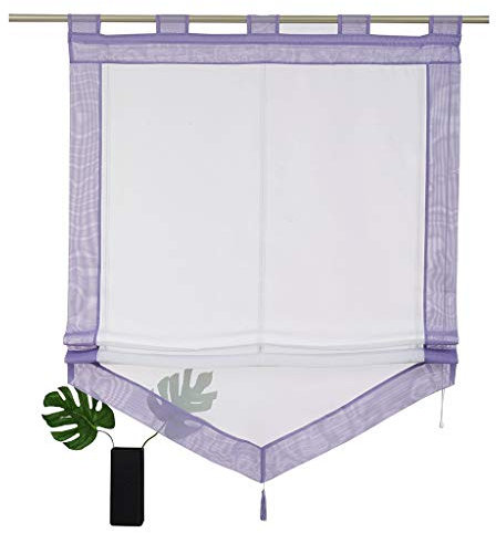 SIMPVALE Tenda a Pacchetto Finestre, Viola 45 x 140 cm Tende Romana, Tende per Interni in Voile Trasparente con Decorazione con Nappe per Cucina, Bagno, Balcone