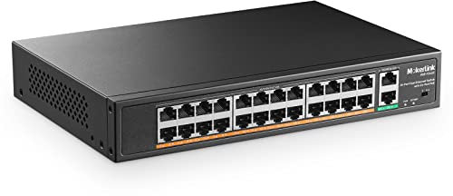 mokerlink Switch Poe 24 Porte, 2 Porte Gigabit Uplink, 400 W ad Alta Potenza, Supporto IEEE802.3af/at, Montaggio su Rack Plug And Play Non gestito